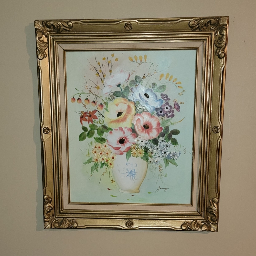 BEAUTIFUL VINTAGE OIL ON CANVAS PAINTING SIGNED BY JENNY 28X32 "
